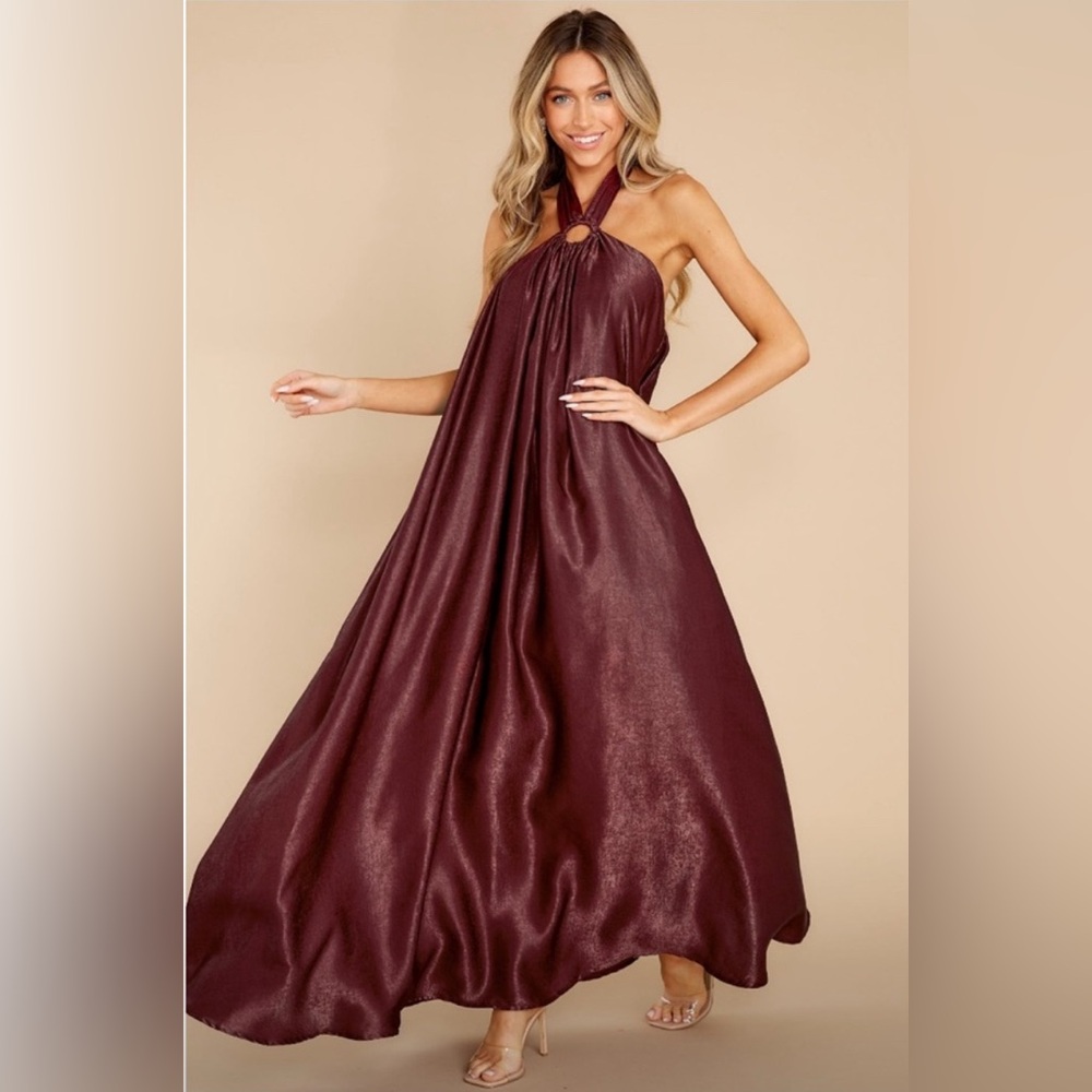 Red Dress Boutique Sleeveless Halter Maxi Dress in Deep Wine